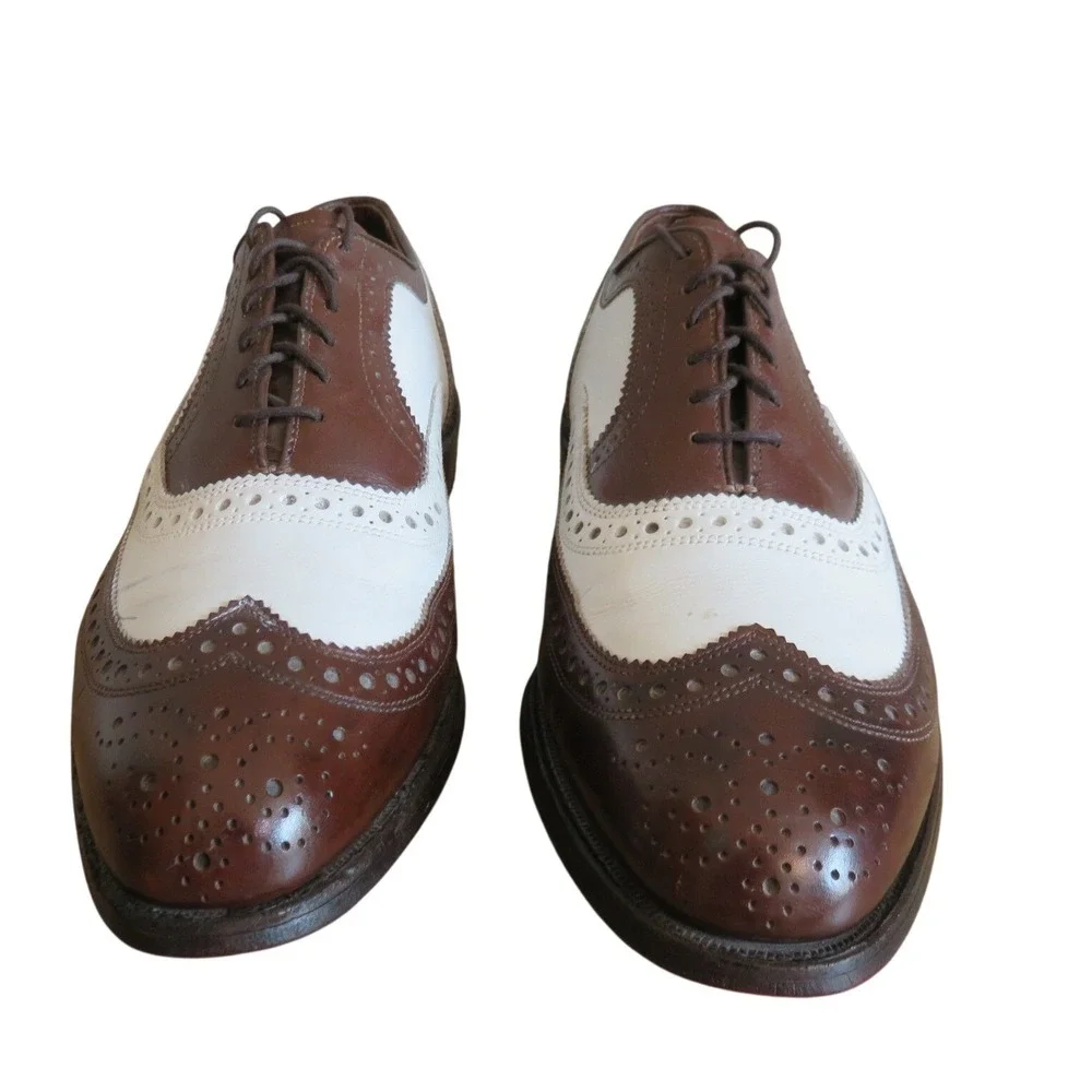 Allen Edmonds Broadstreet Brown White Leather Spectator Wingtip Oxford Shoes 8 D